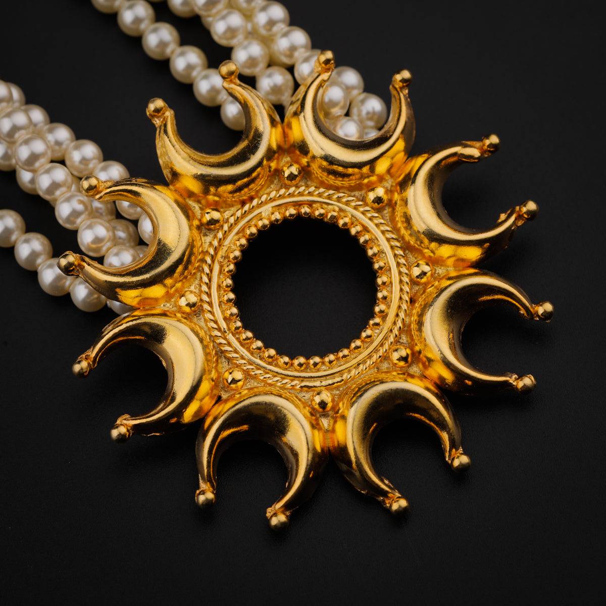 Gold Plated Chandrakor Motif Silver Necklace with Pearls