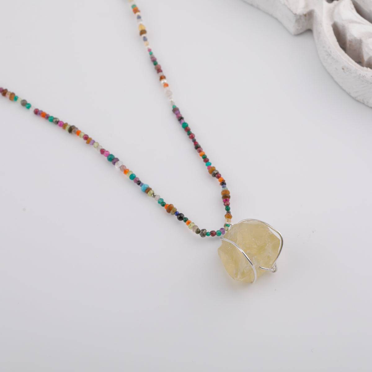 Silver Multicolor Chain with Citrine Pendant