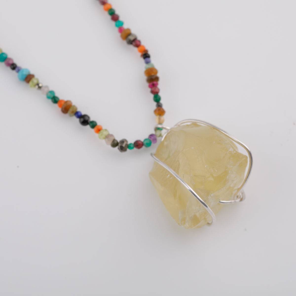 Silver Multicolor Chain with Citrine Pendant