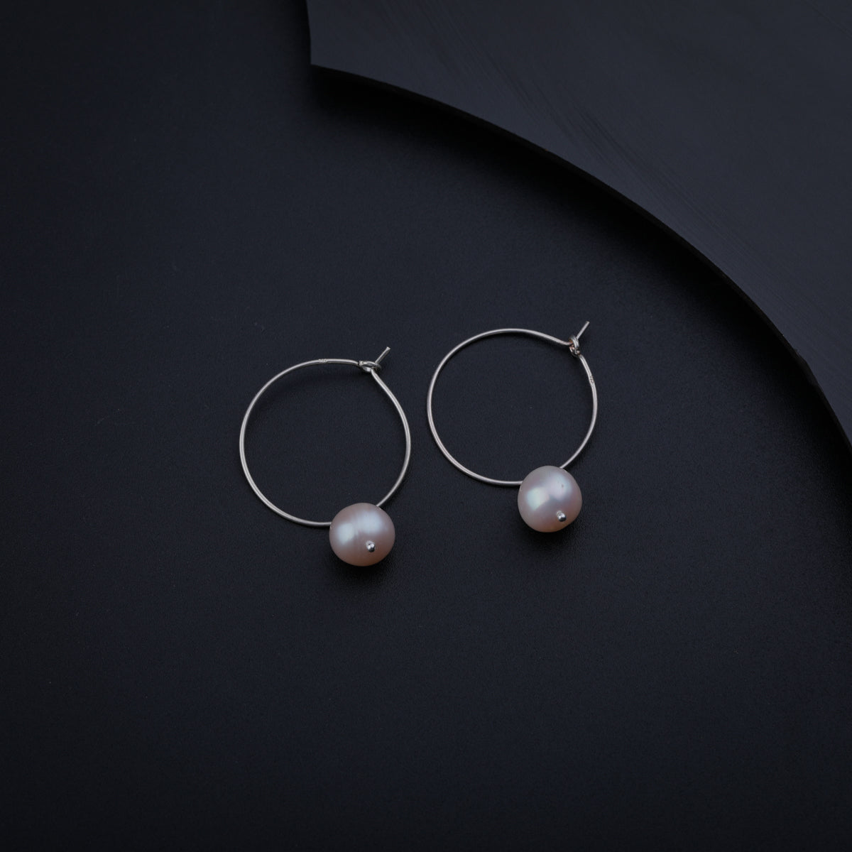 Pearl Silver Hoop Earrings