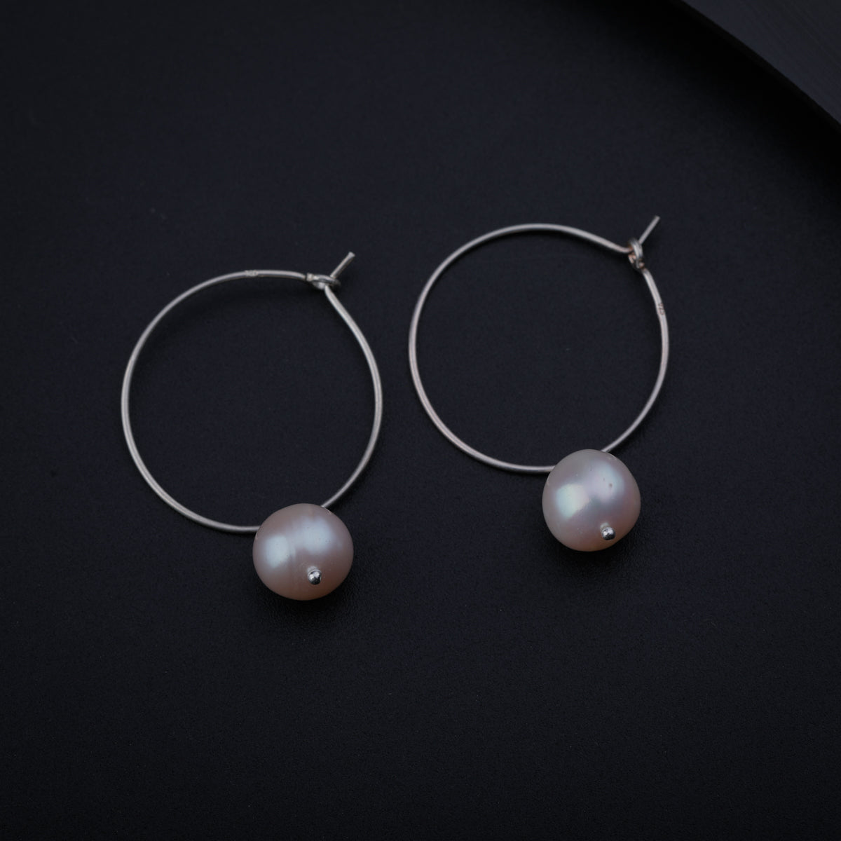 Pearl Silver Hoop Earrings