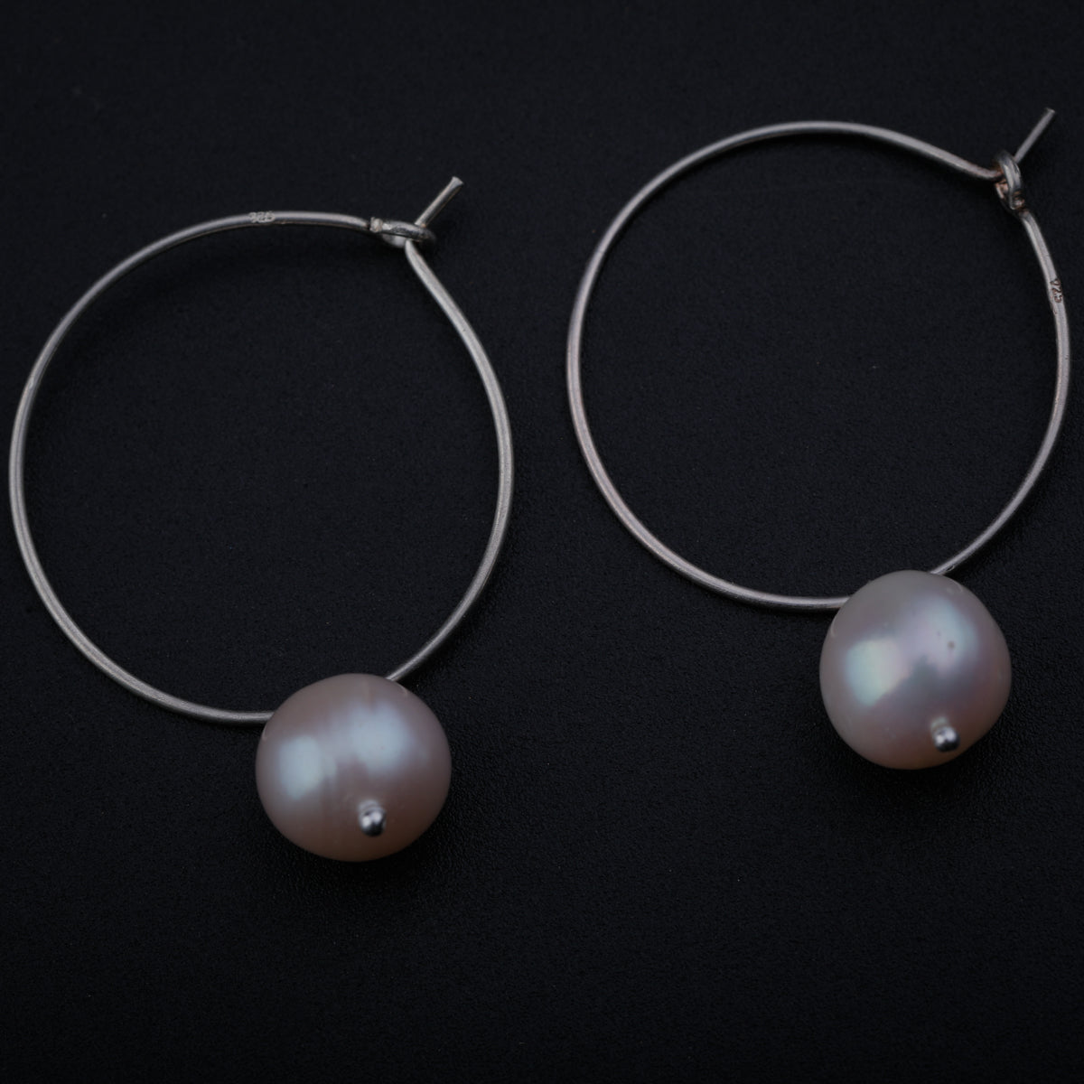 Pearl Silver Hoop Earrings