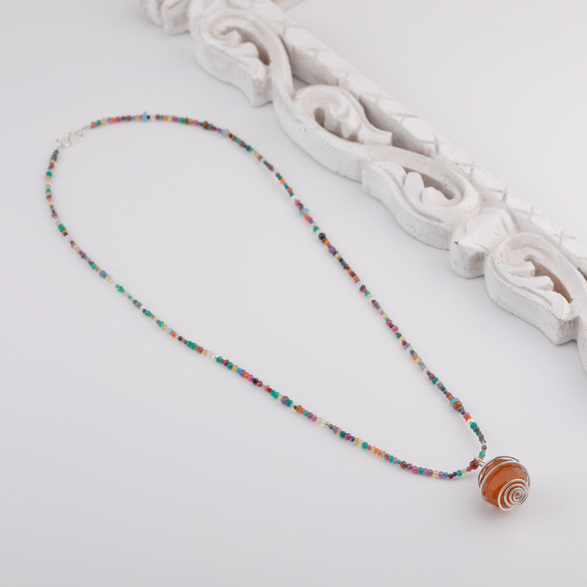 Silver Multicolor Chain with Red Garnet Pendant