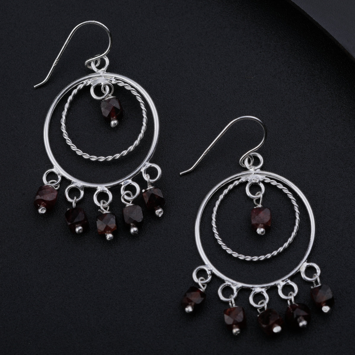 Silver Garnet Chandbali