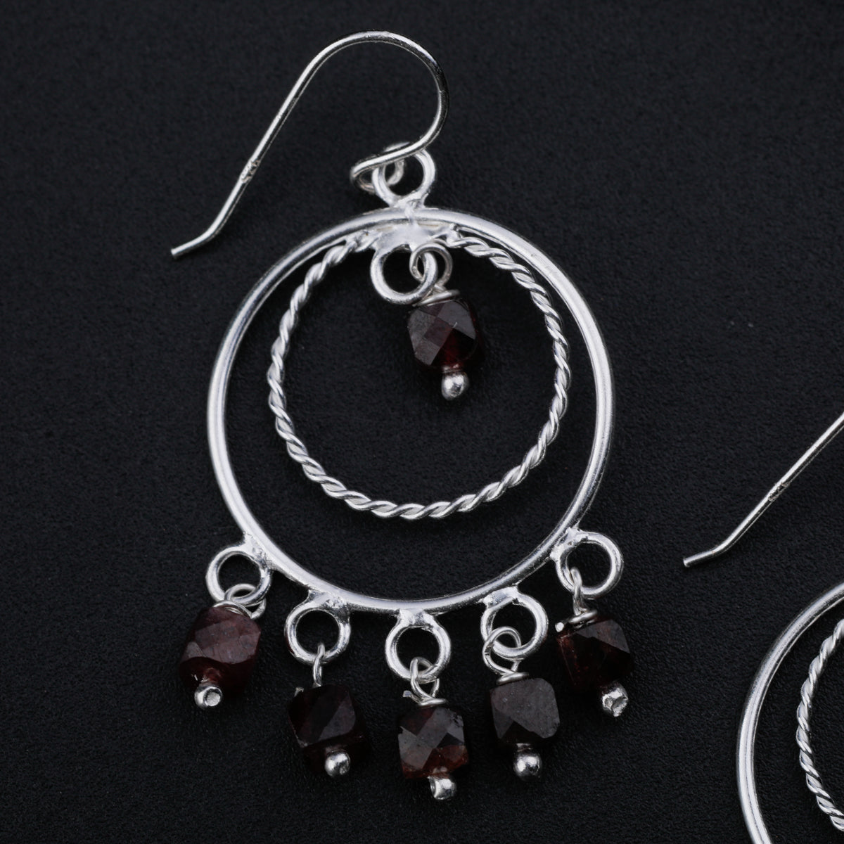 Silver Garnet Chandbali