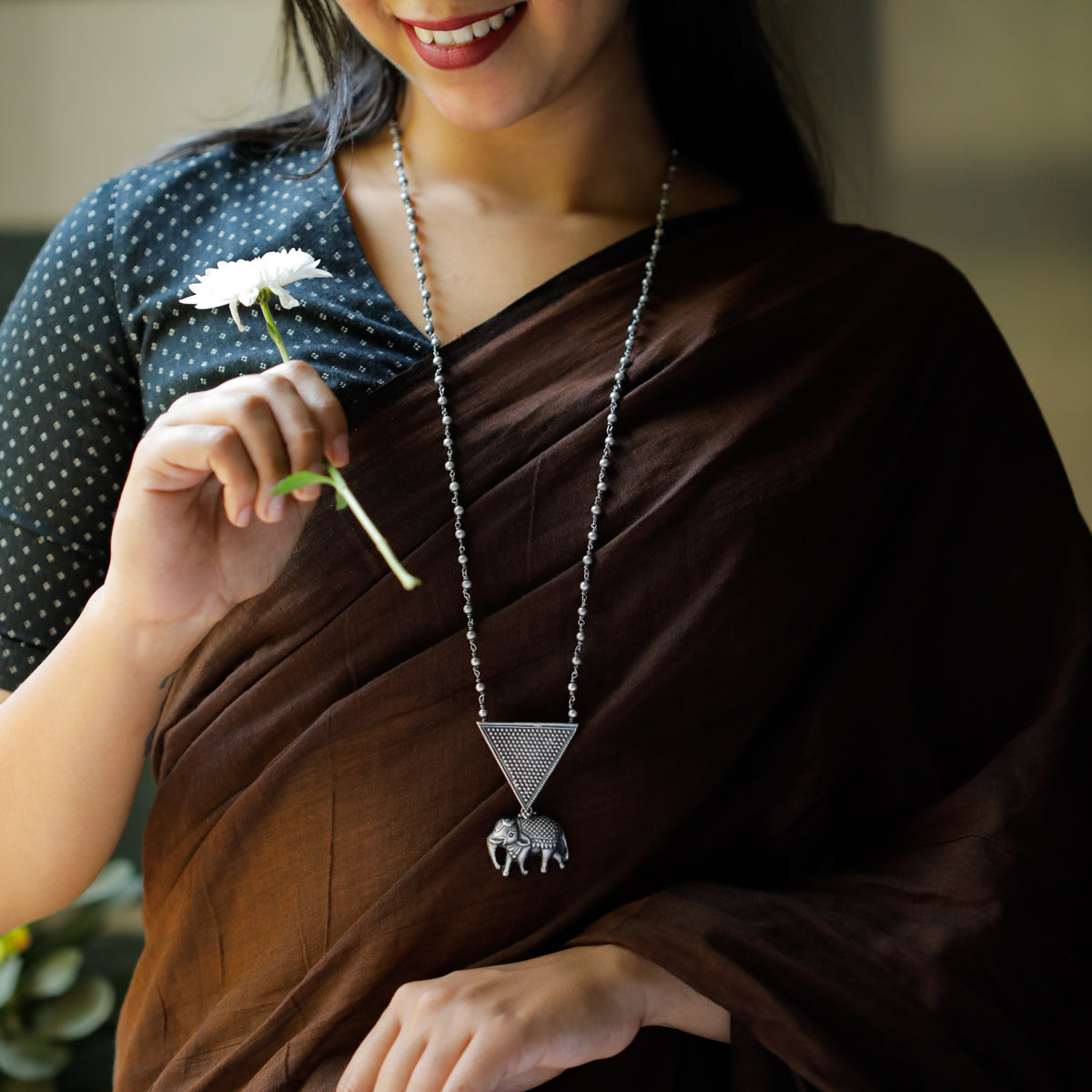 Antique Silver Necklace with Silver Beads