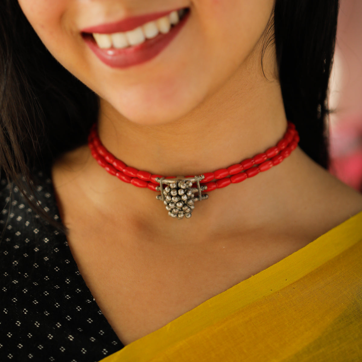 Antique Silver Choker with Corals