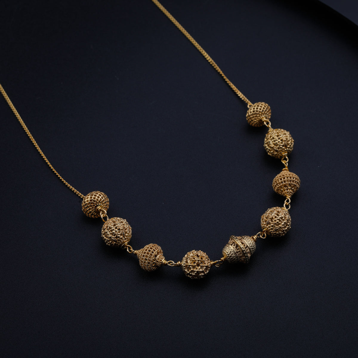 Silver Filigree Bead Necklace (Gold Plated)