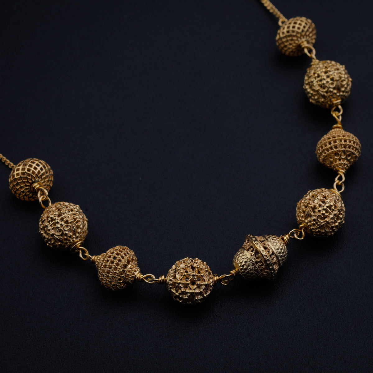 Silver Filigree Bead Necklace (Gold Plated)