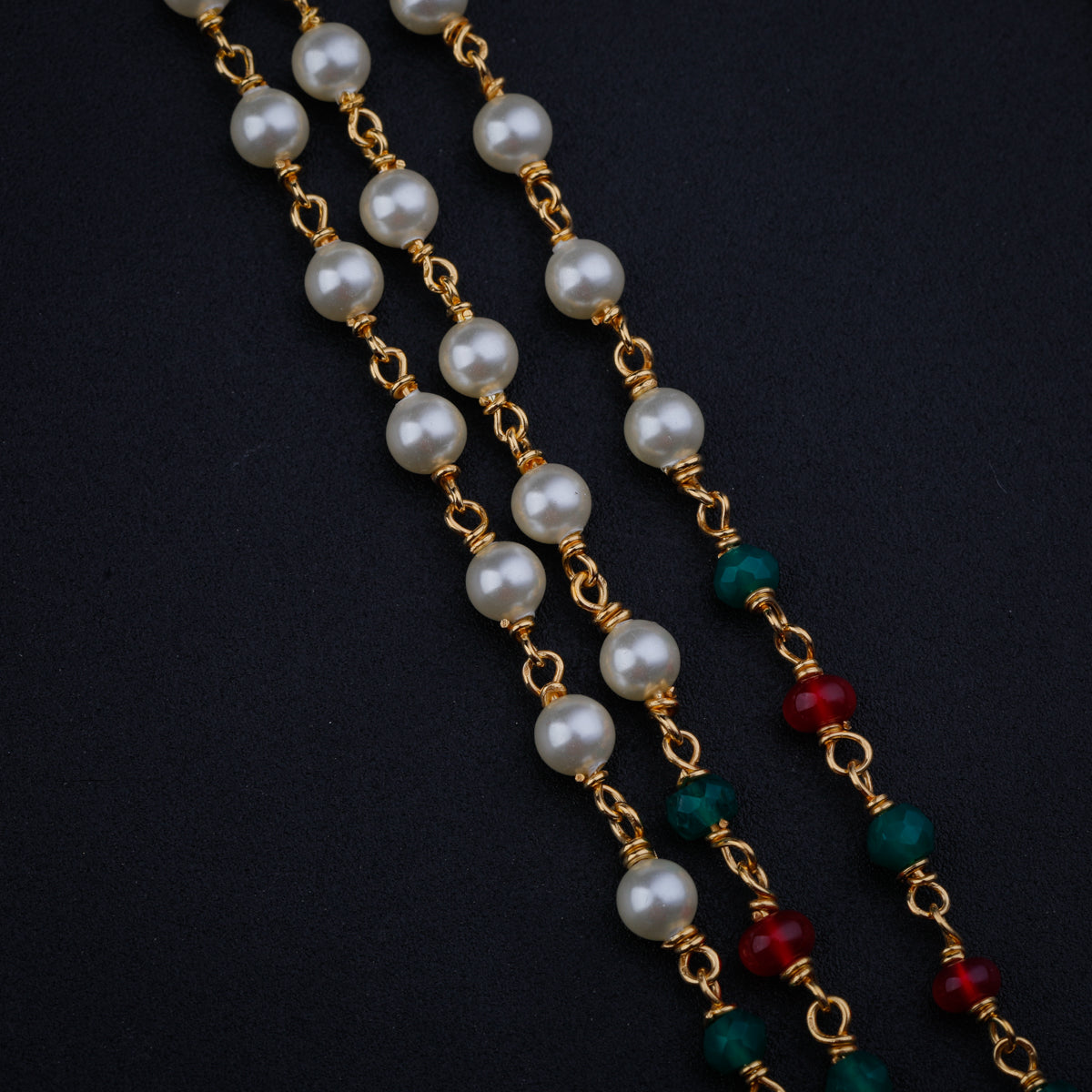 Fliligree Pendant Necklace with Pearls, Ruby and Green Onyx