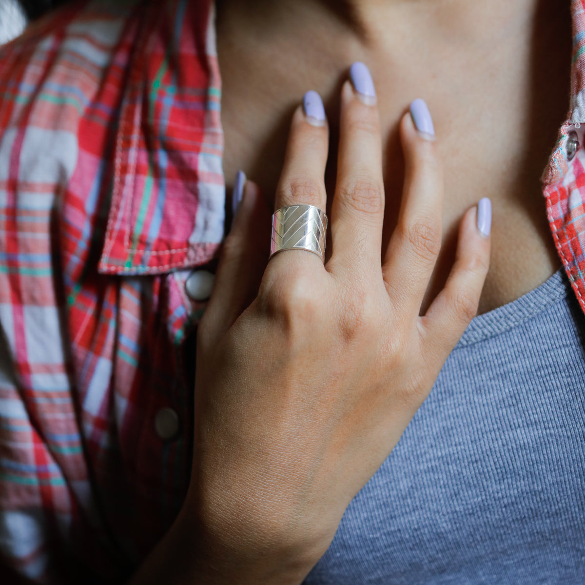 Silver Nakshi Lasercut Cuff Ring