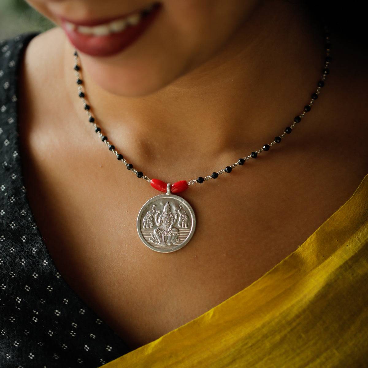 Silver Coin Putali Mangalsutra with Corals