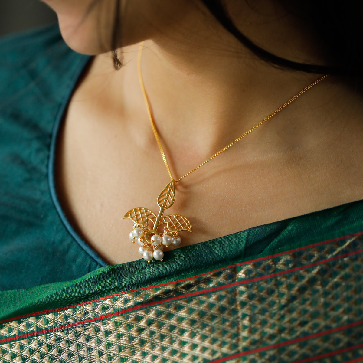 Silver Leaf Filigree Necklace Gold-Plated Sterling Silver