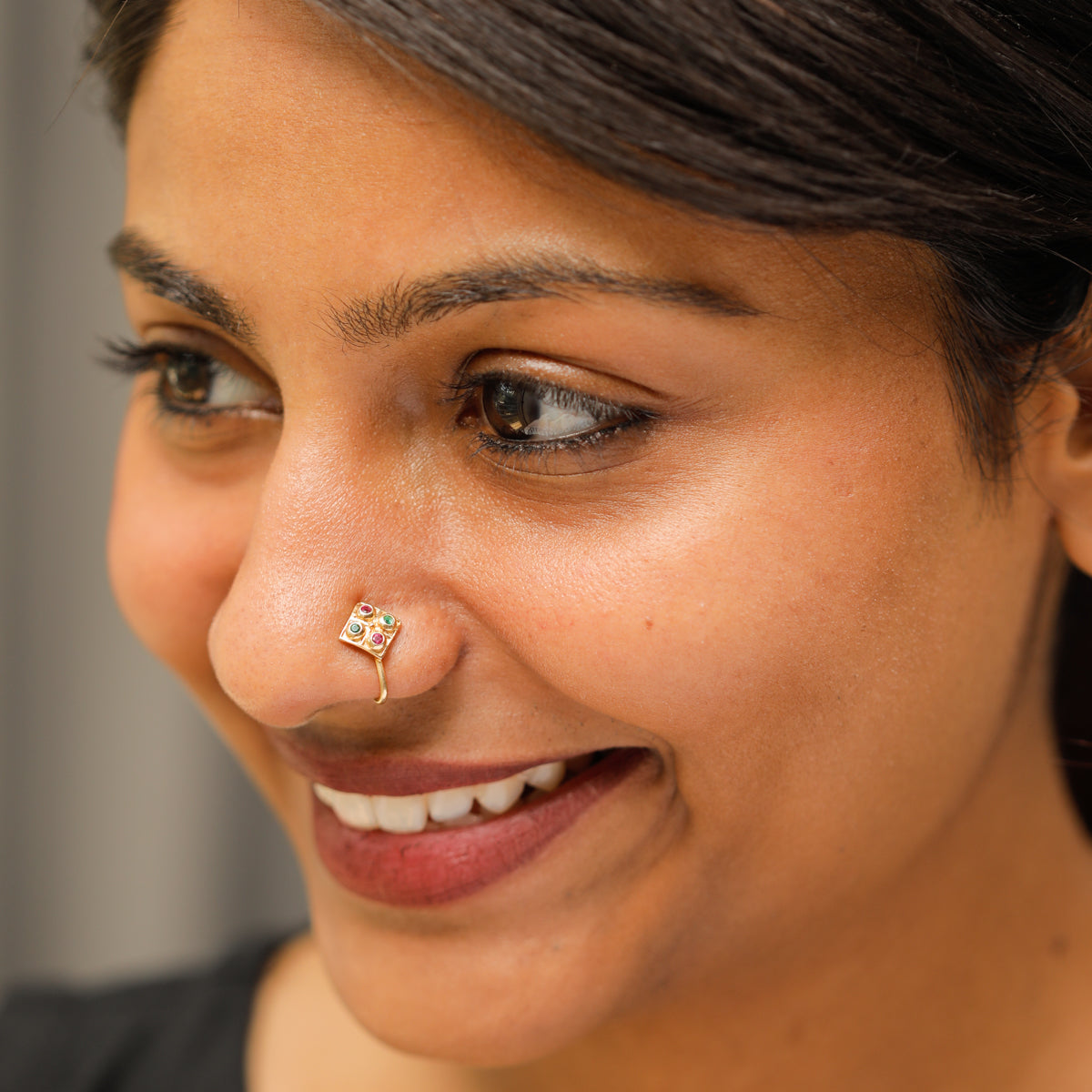 Silver Nakshatra Nose pin (Clip on, Gold Plated)