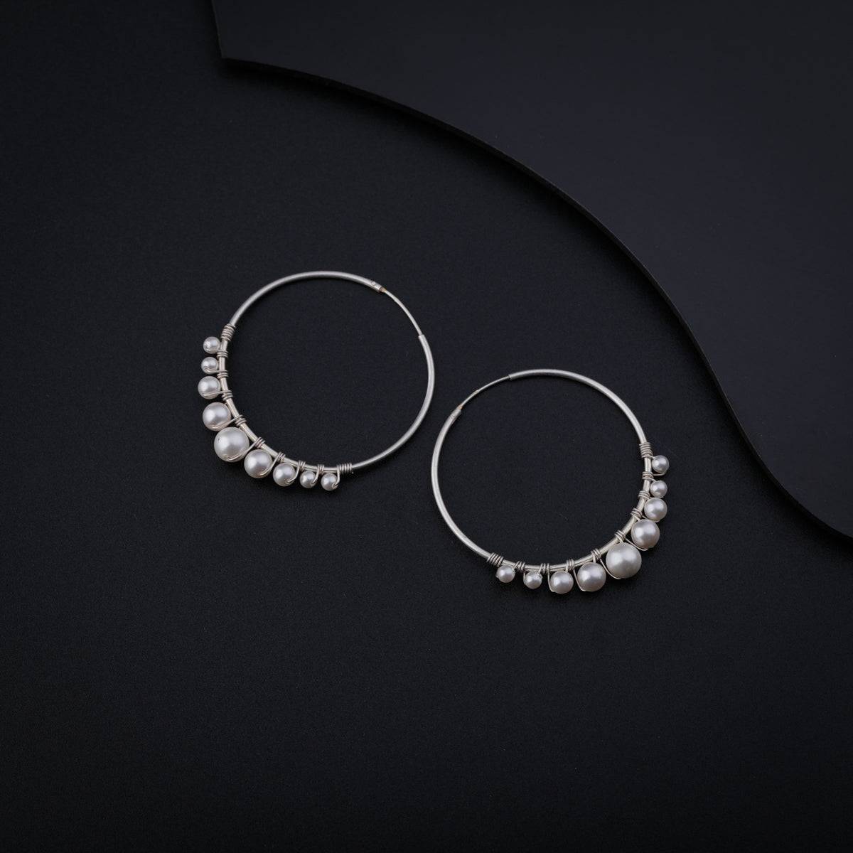 Pearl Binded Silver Hoops