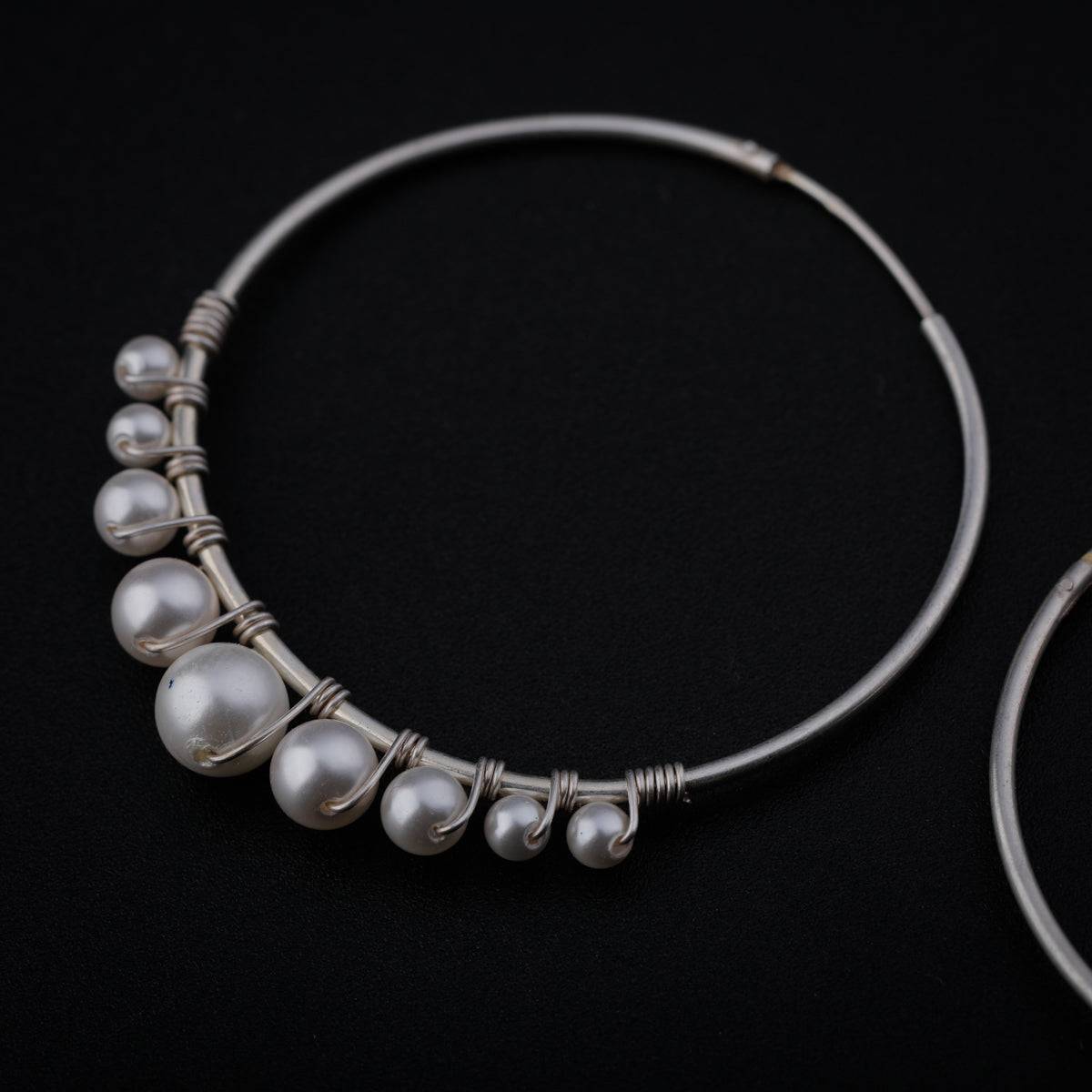 Pearl Binded Silver Hoops