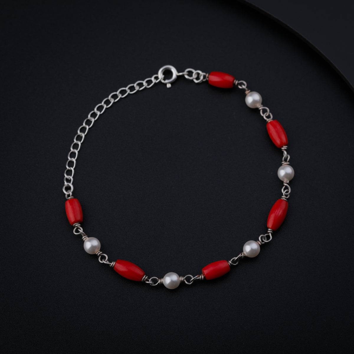 Silver Bracelet with Pearl and Corals