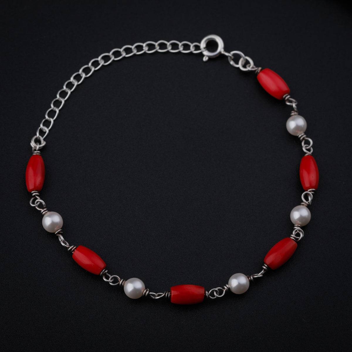 Silver Bracelet with Pearl and Corals