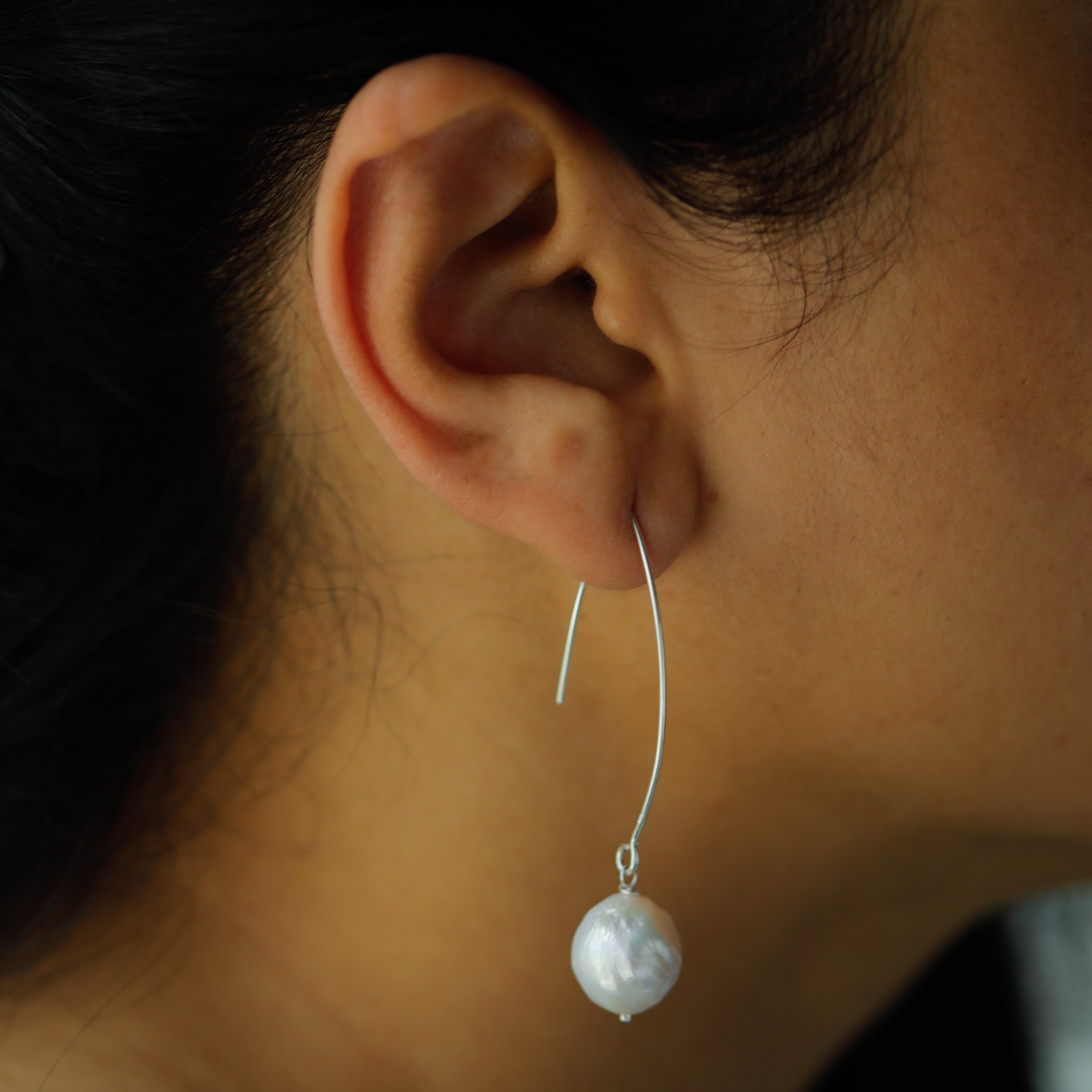 Baroque Pearl Silver Dangler Earrings