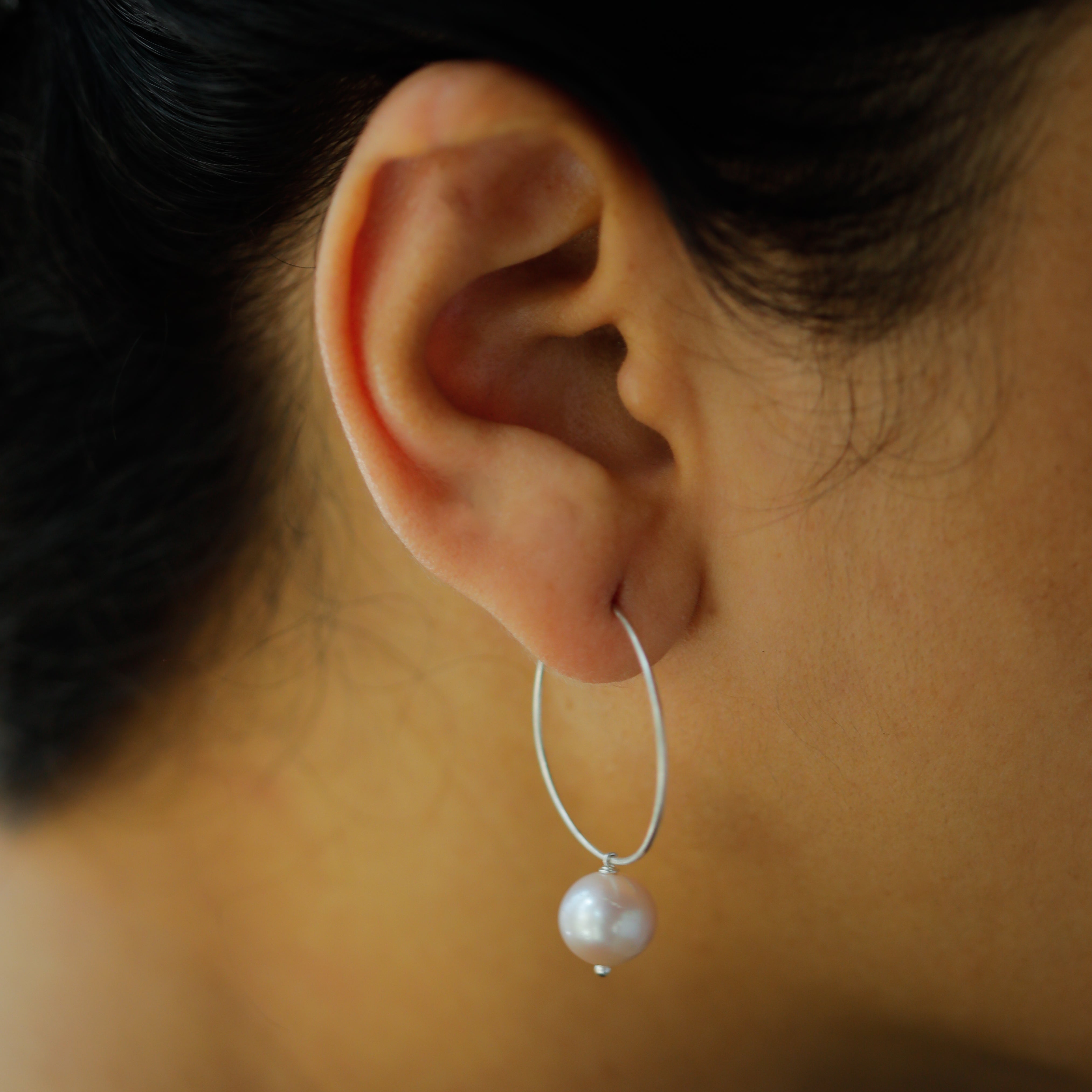 Pearl Silver Hoop Earrings