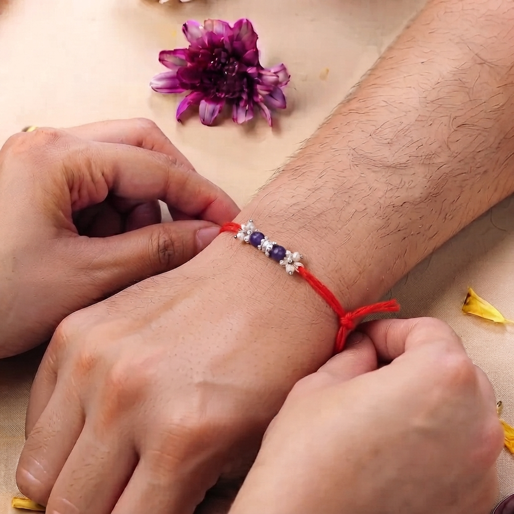 Purple Agate & Pearl Bunch Rakhi (Project Handmade)