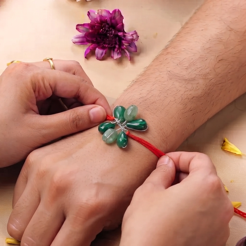 Russian Quartz & Green Onyx Cluster Rakhi (Project Handmade)