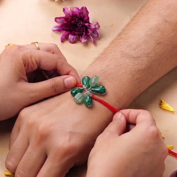 Russian Quartz & Green Onyx Cluster Rakhi (Project Handmade)