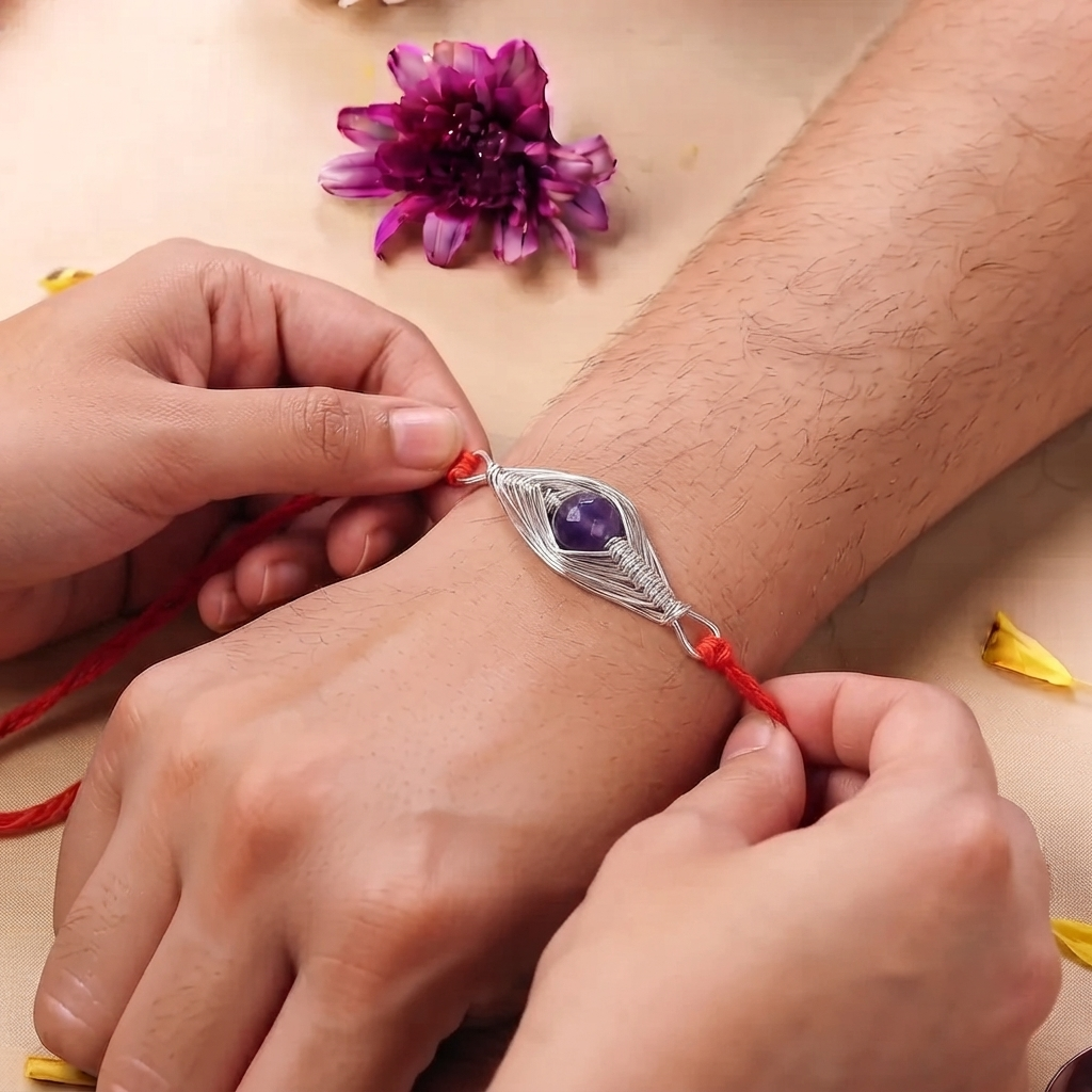 Purple Agate Wrapped Rakhi (Project Handmade)