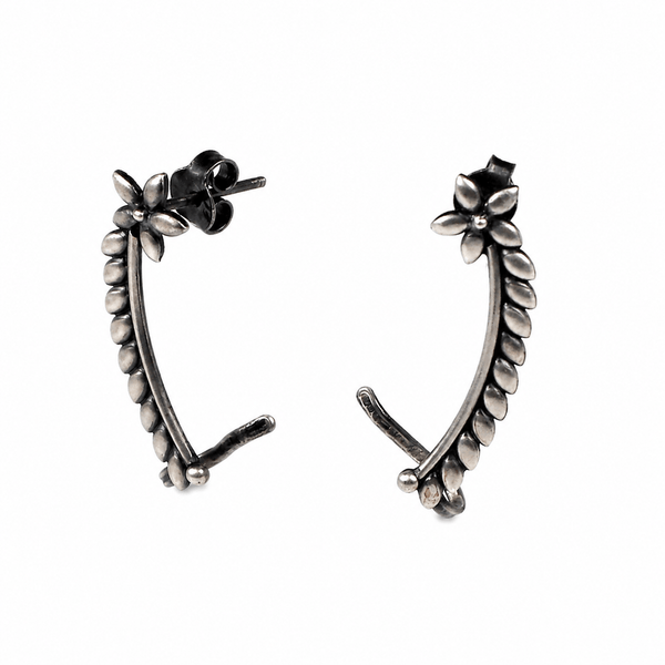 Sterling silver floral hoop earrings for traditional elegance