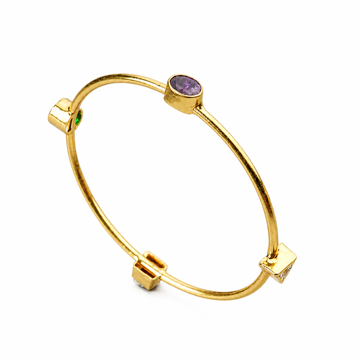 Semi Precious Stones Silver Bangle Gold Plated