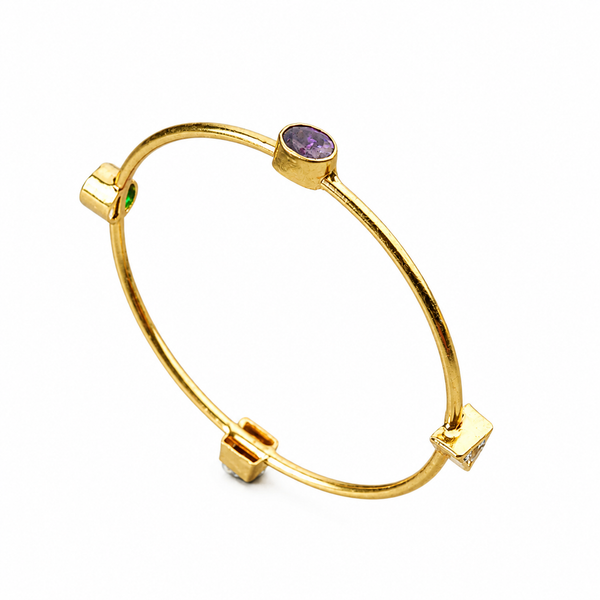 Semi Precious Stones Silver Bangle Gold Plated