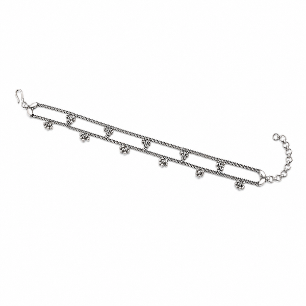 Silver Anklet with Two Line Ghungroo Motif