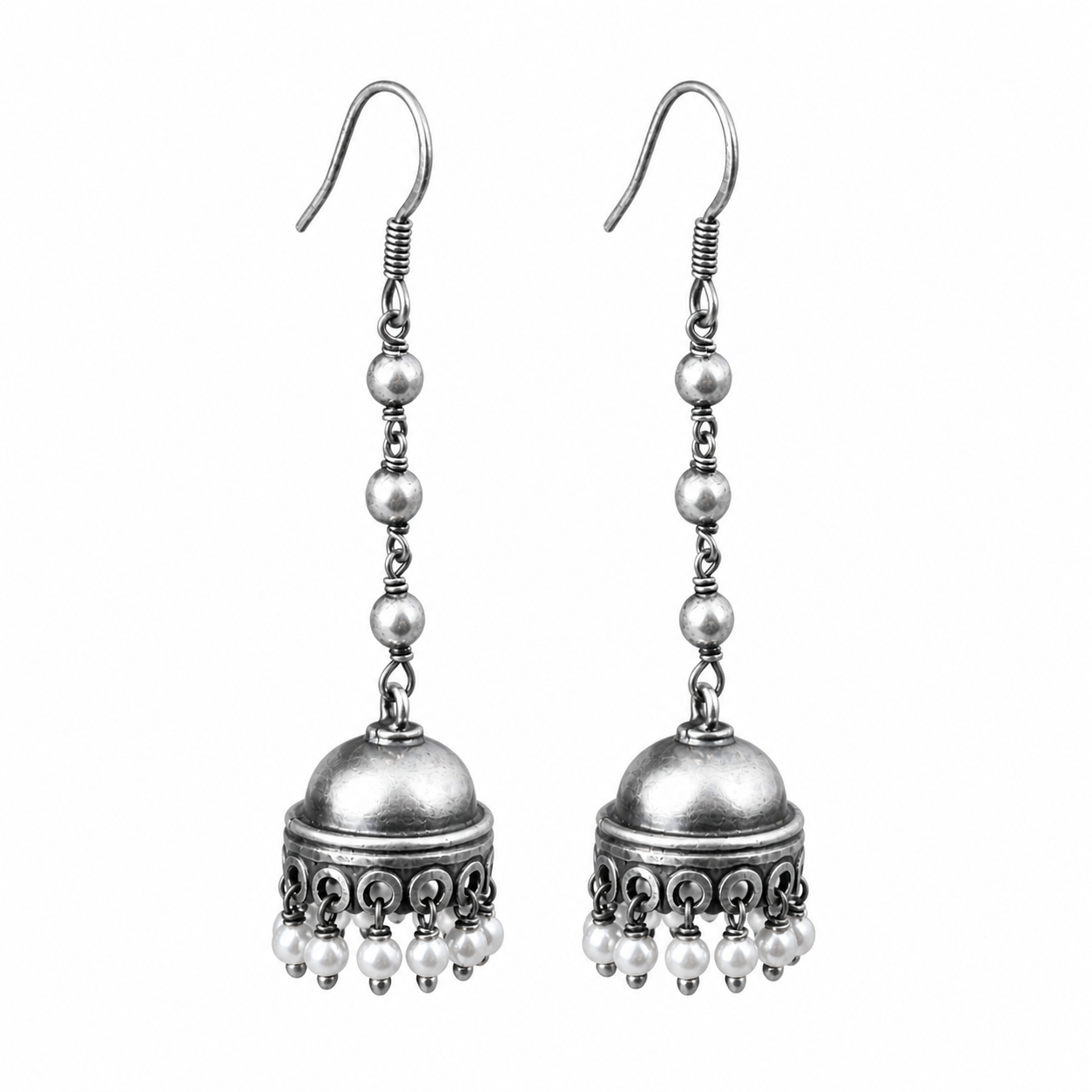 Silver Bead Jhumki Small