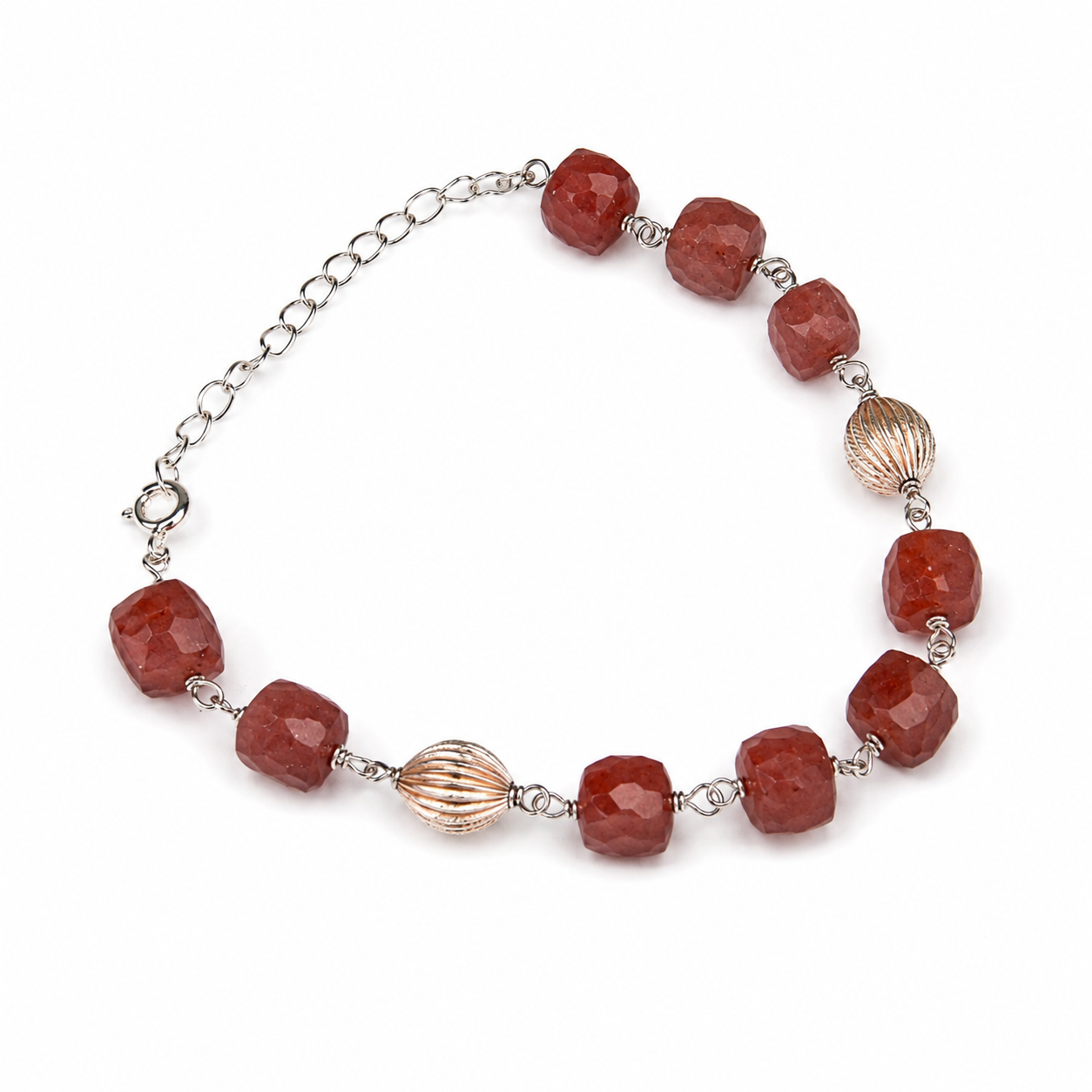 Silver Beads and Cherry Quartz Ganthan Bracelet