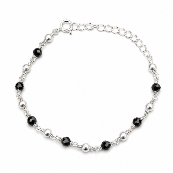 Silver Bracelet Black Spinel & Silver Beads