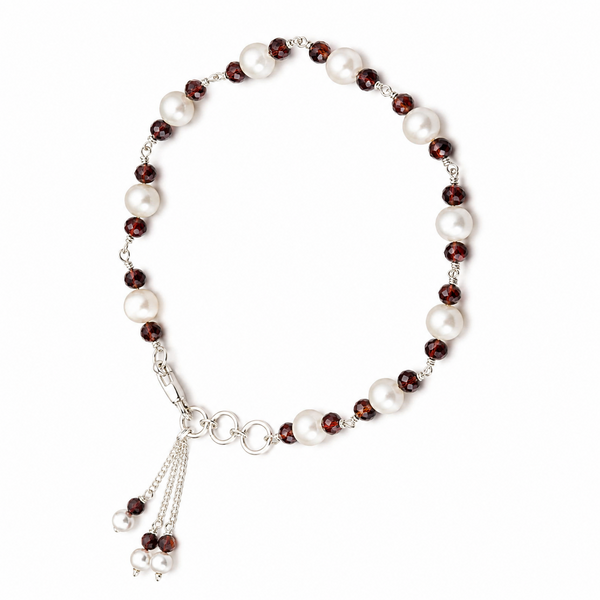 Silver Bracelet with Garnet & Pearl