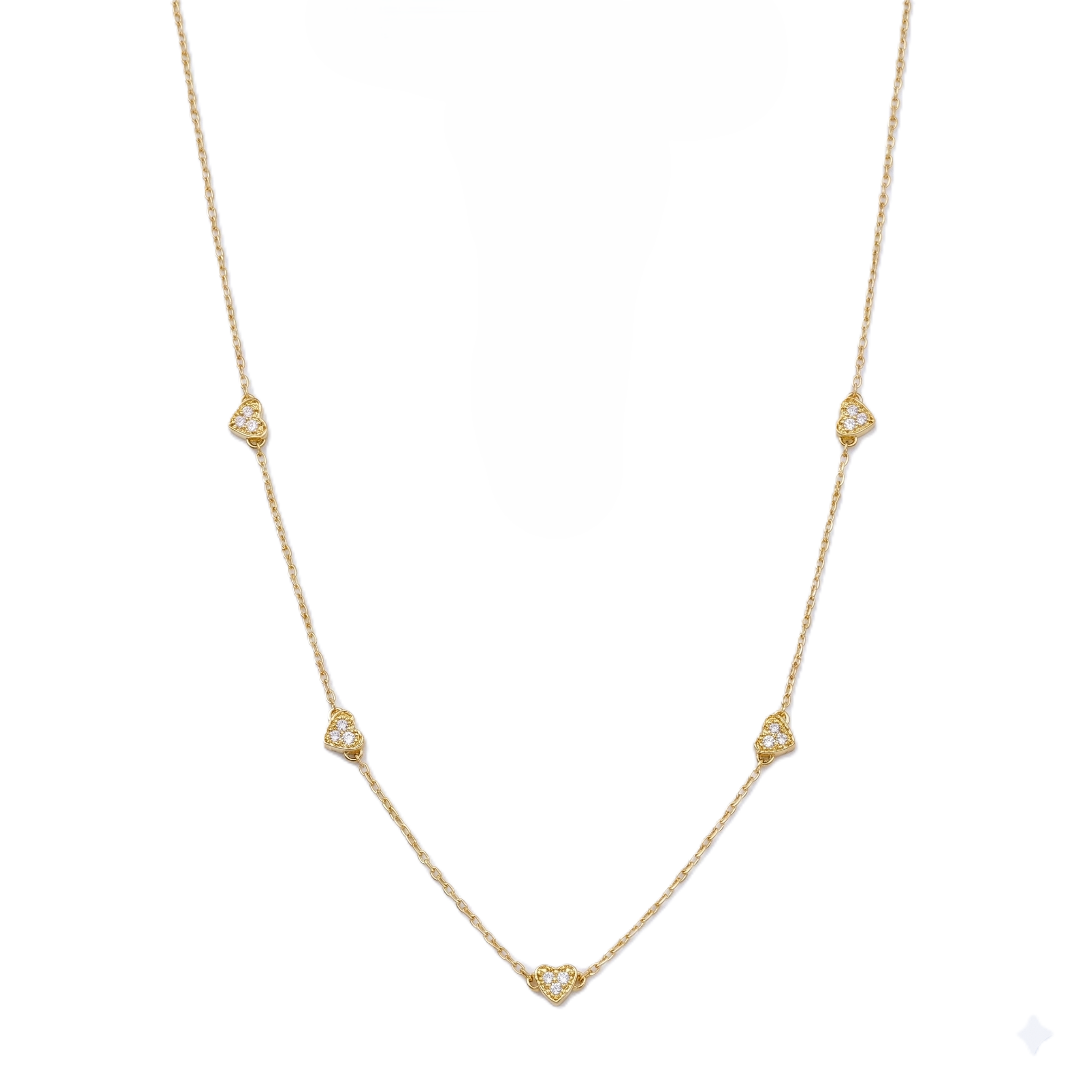 Gold heart pendant necklace with CZ stones