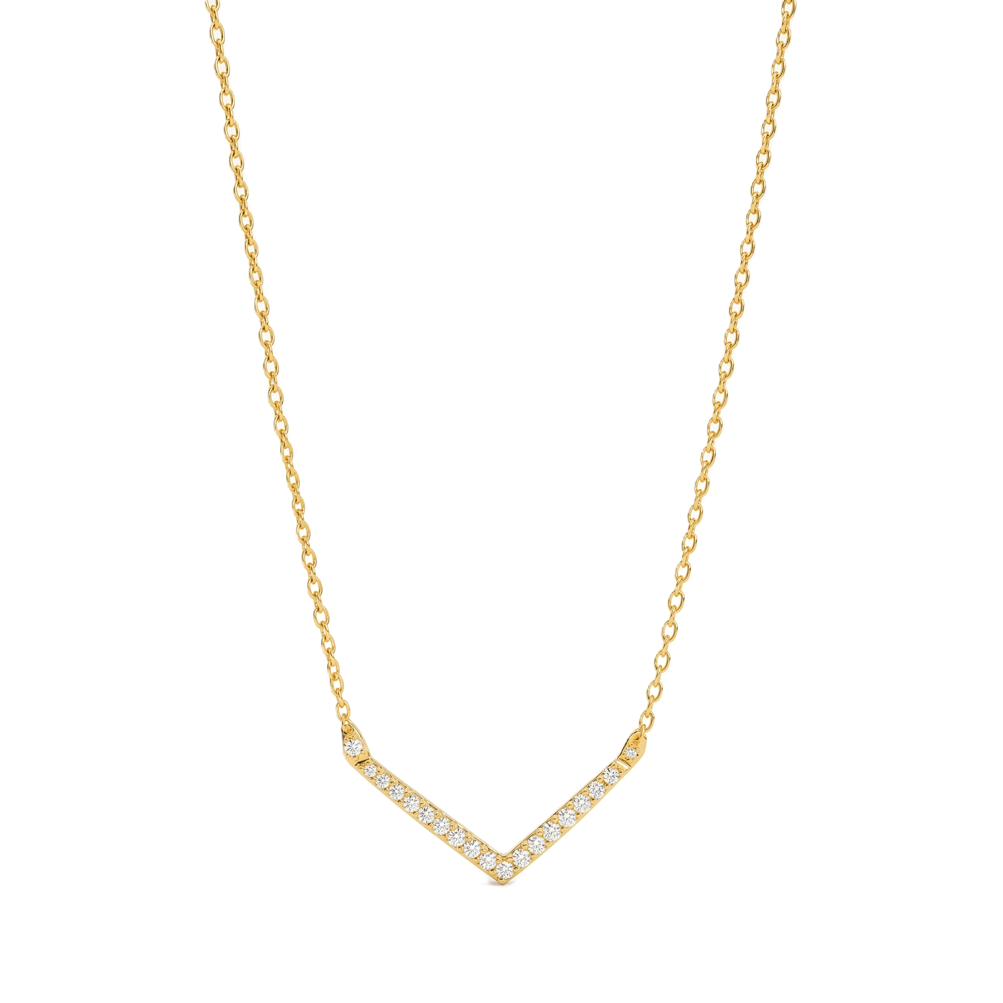Gold V-shaped necklace with diamonds