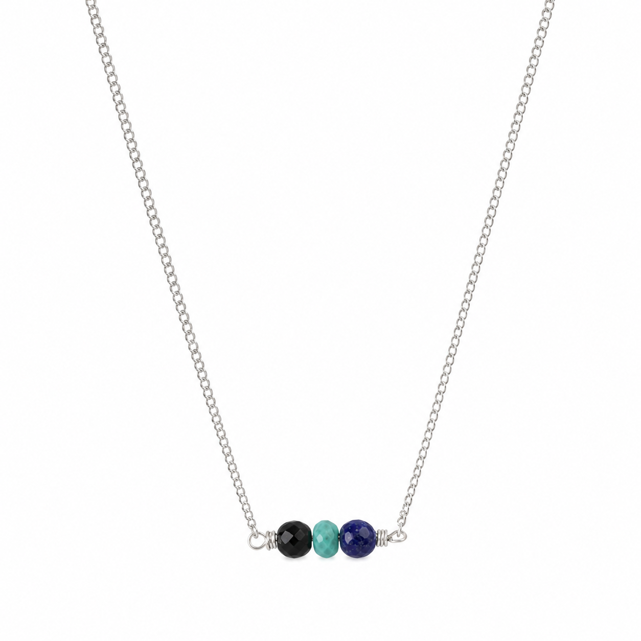 Silver Chain Necklace with Tiny Semi Precious Stones