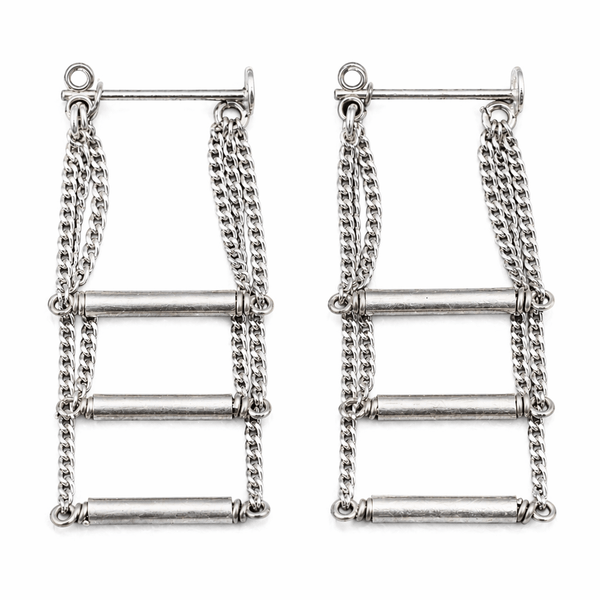 Silver Chain & Pipe Three Layers Earring