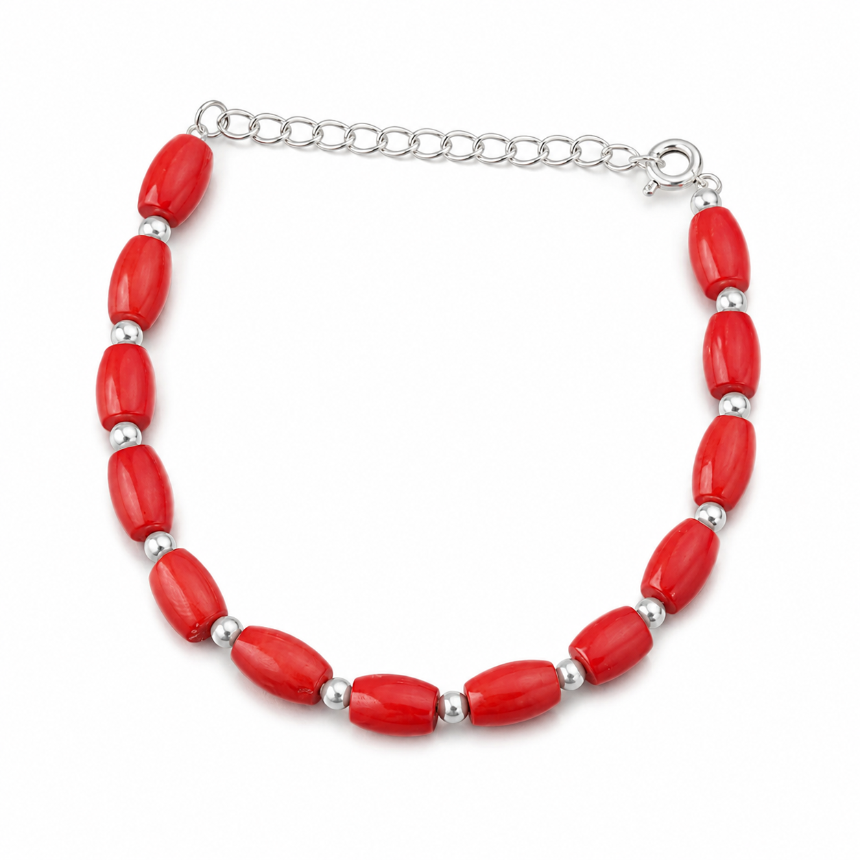 Silver Coral Bracelet with Pearls