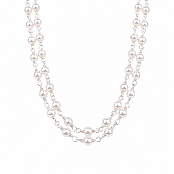 Silver Double Layered Pearl Ganthan Necklace