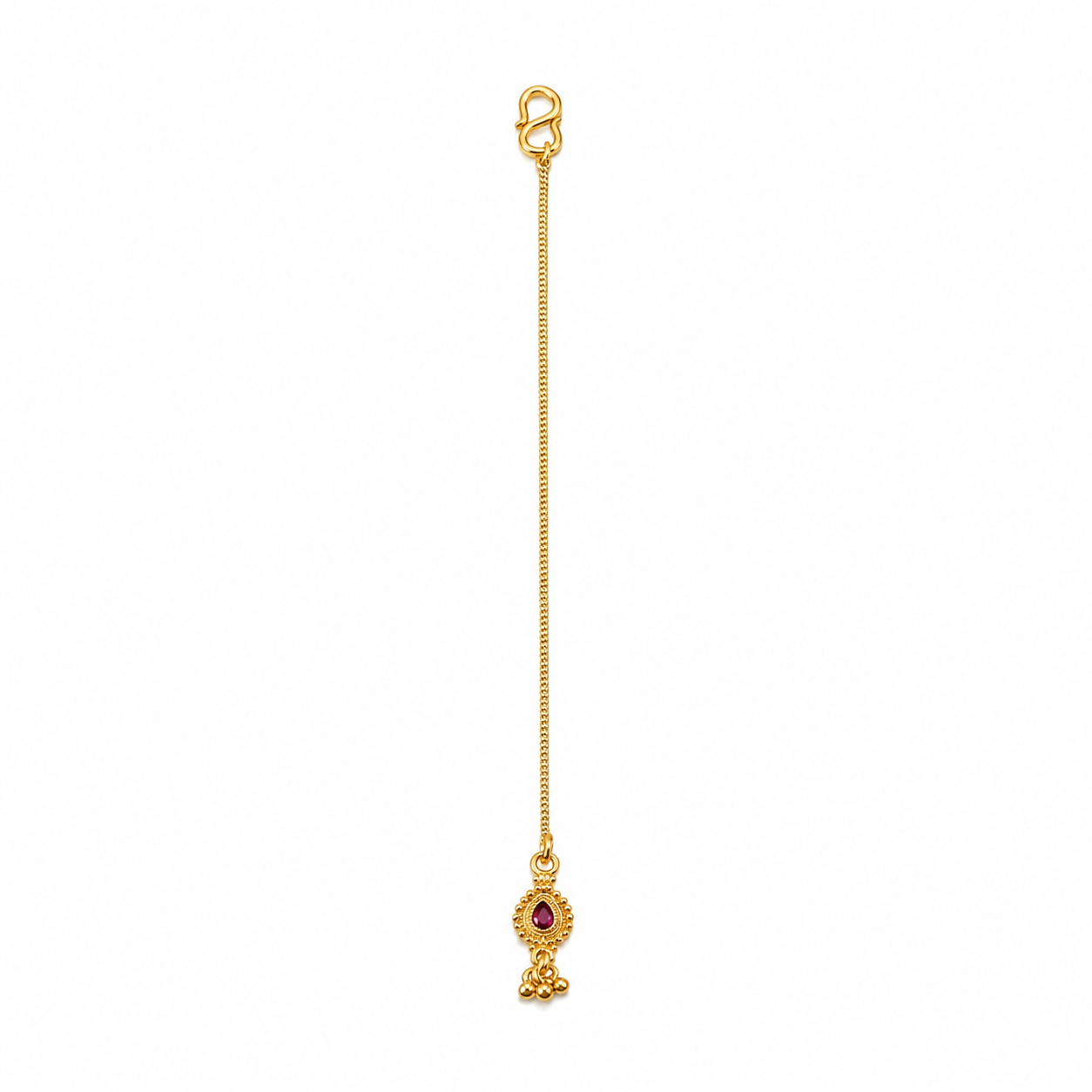 Silver Drop Shape with Ghungroo Motif Maang Tika (Gold Plated)