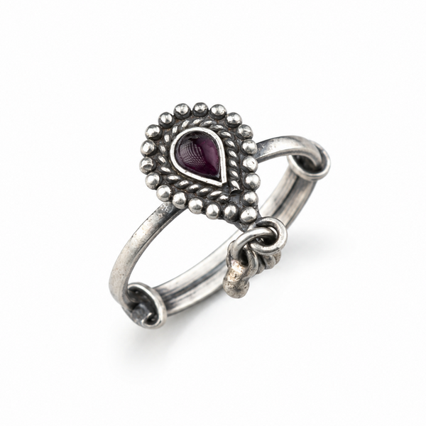 Silver Drop Shape with Ghungroo Motif Ring