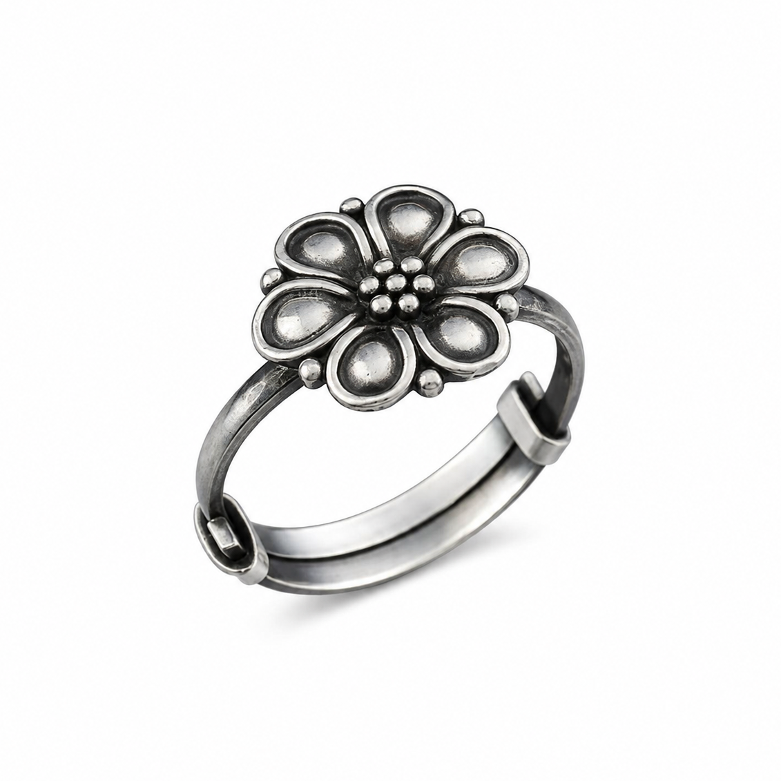 Silver Floral Adjustable Ring