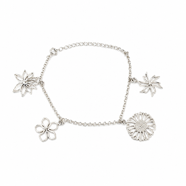Silver Flower Pack Multi Charm Bracelet
