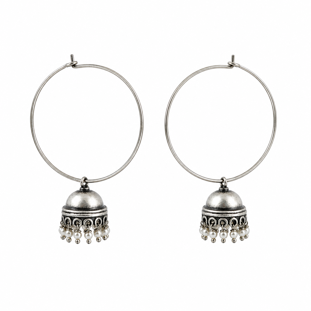 Silver Hoops Jhumki : Medium