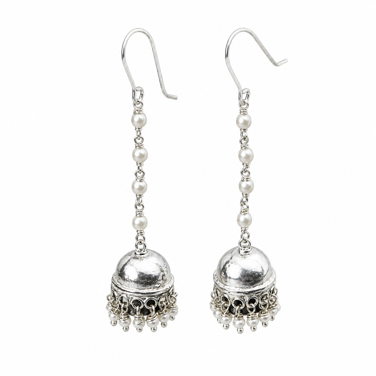 Silver Jhumki with Pearls: Small