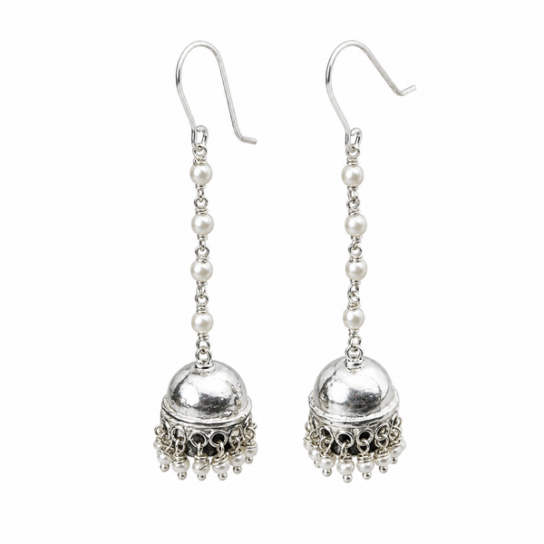 Silver Jhumki with Pearls: Small