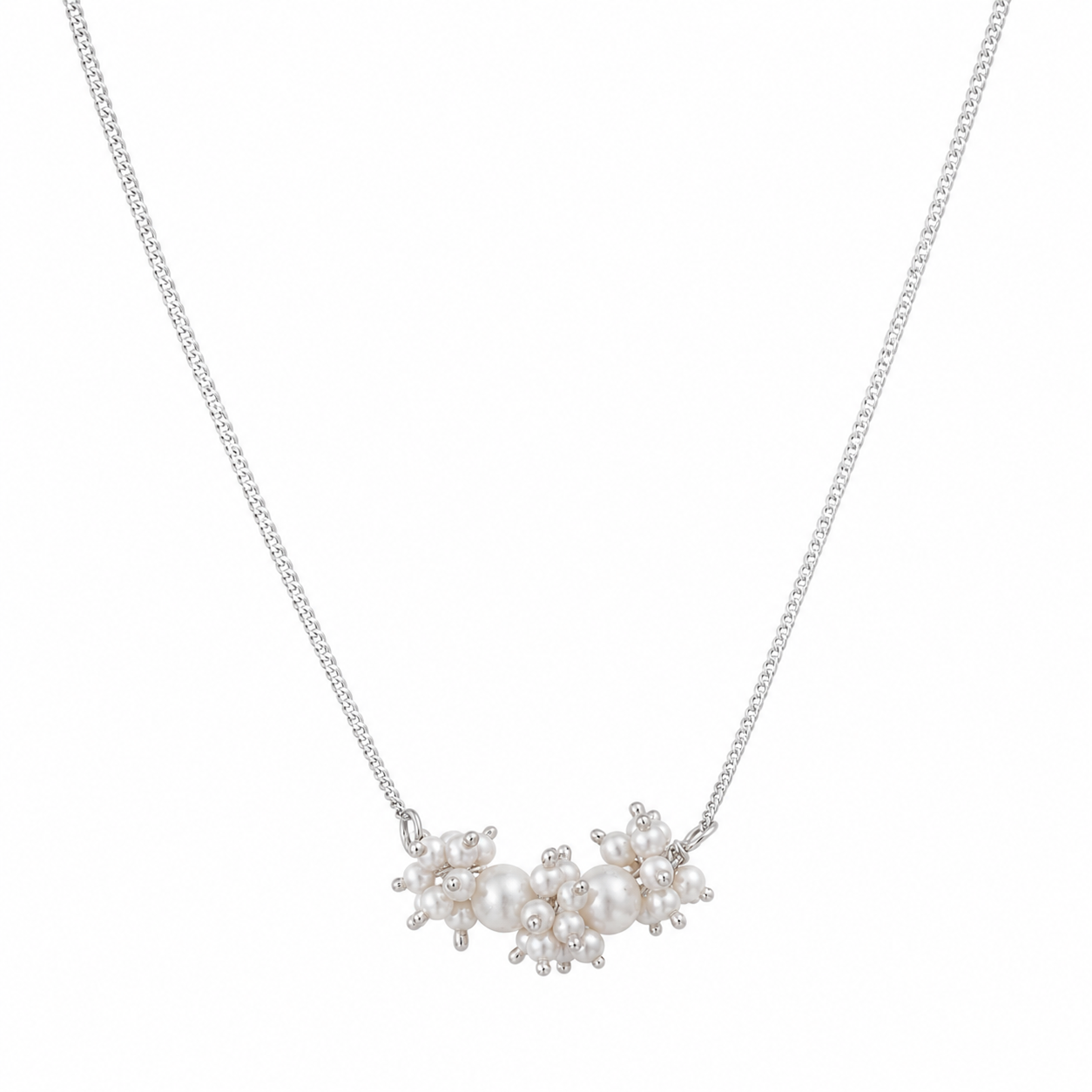 Silver Necklace with Pearl Bunch
